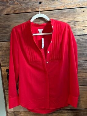 J.CREW Bright Red Pleated Front Blouse